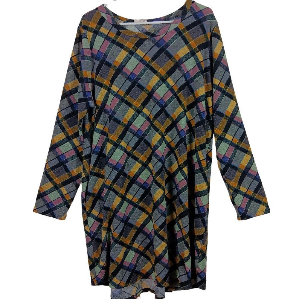 Sweet Lovely By Jen 1XL Plaid Long Sleeve Dress With Pockets Knee Length